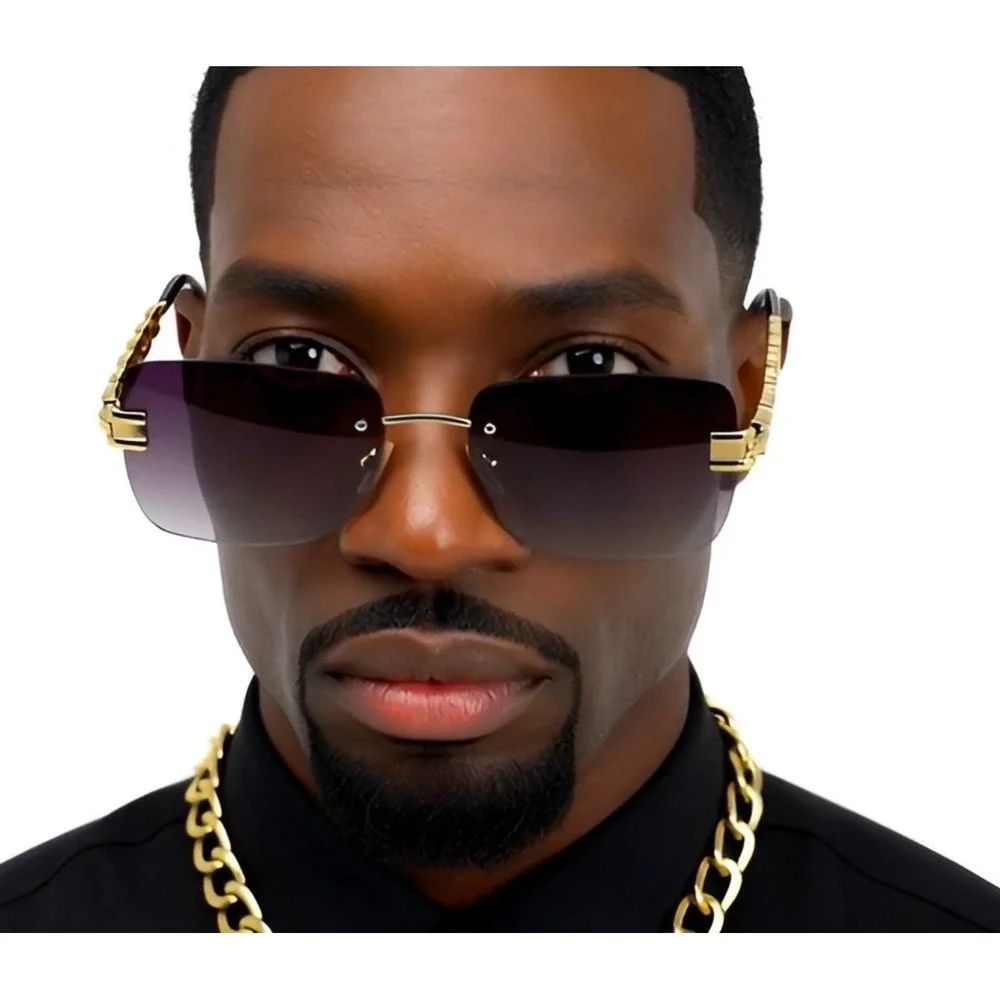 Men Sunglasses Square Metal Gold Frame UV400 Protection Outdoor Hip‎ Hop Style